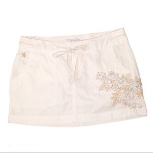 Express Embroidered Cotton Drawstring Mini Skirt